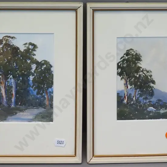 M or W Slack - 2 small framed watercolours - Australian landscapes - Lilydale and Warrandaya,