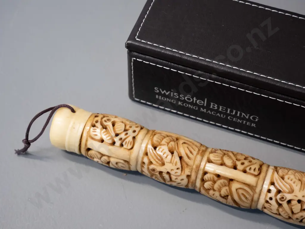 bone or composite & bone and hair pierced and carved large calligraphy brush in Swissotel Beijing presentation box L-350 Image 1++