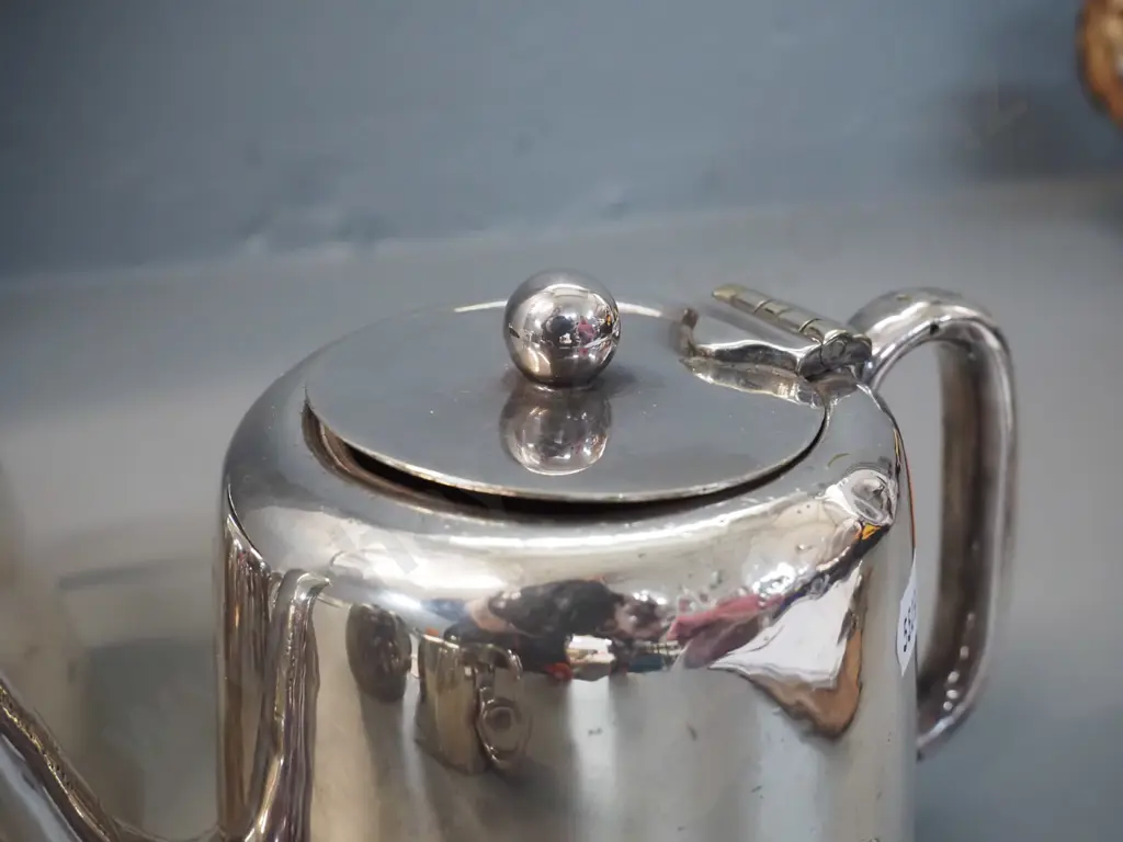 2 plated New Zealand Railways items - tea pot H-140 and sugar bowl, both marked NZR, some wear and dents Image 1++