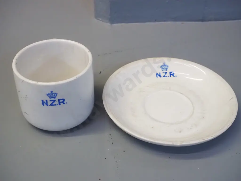 Crown Lynn NZR cup & saucer - some discolouration, chip to saucer Image 1++