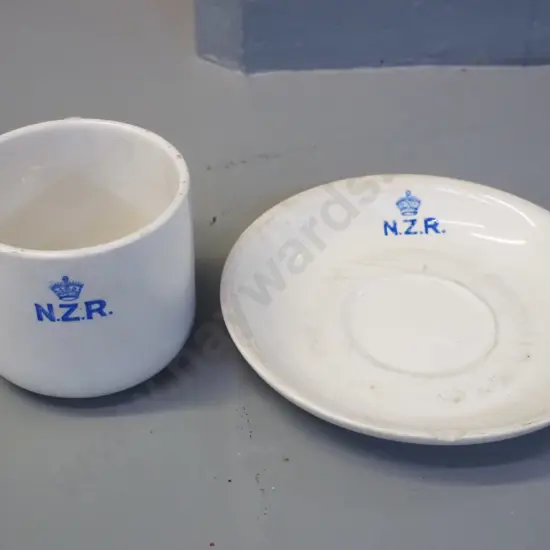 Crown Lynn NZR cup & saucer - some discolouration, chip to saucer