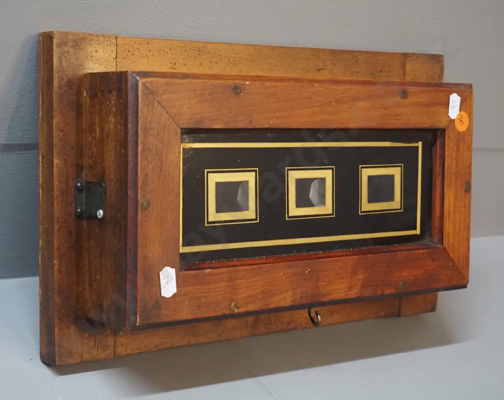 vintage wooden cased servants signal box with 3 glazed indicator windows - some borer holes in back H-200 W-330 Image 1++