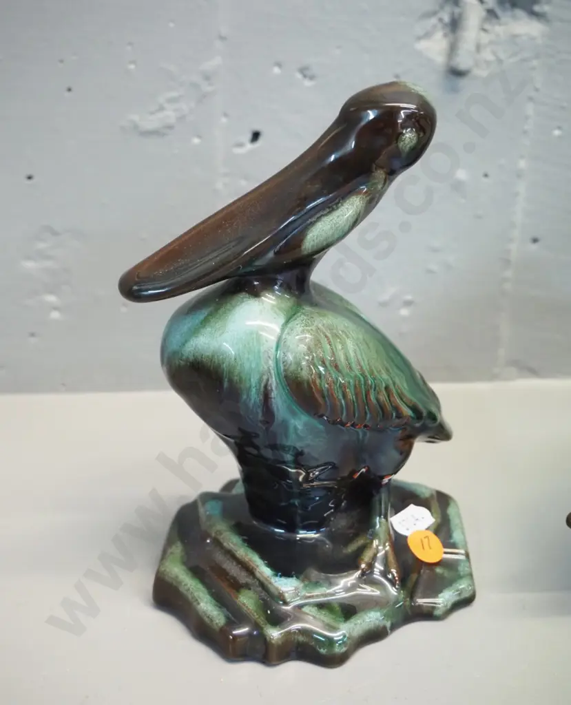 2 Blue Mountain pottery animal figures - leaping dolphin H-190 L-330 and a pelican H-190 Image 1++