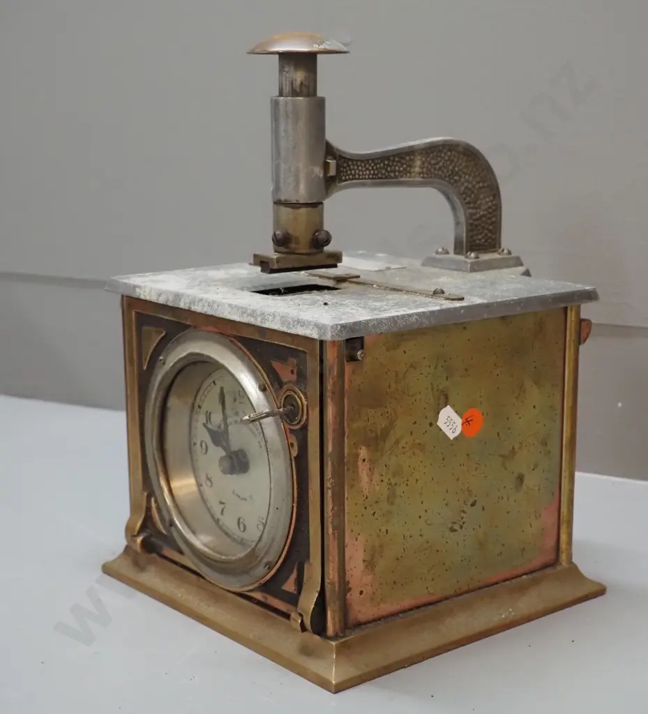 copper plated brass punch clock - face marked National Time Recorder Co Blackfriars London H-300 W-210 D-185 Image 1++