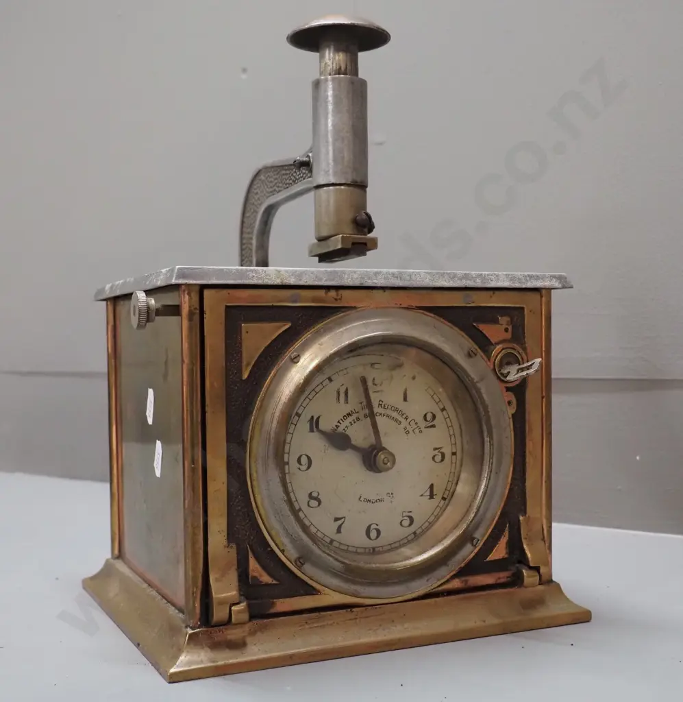 copper plated brass punch clock - face marked National Time Recorder Co Blackfriars London H-300 W-210 D-185 Image 1++
