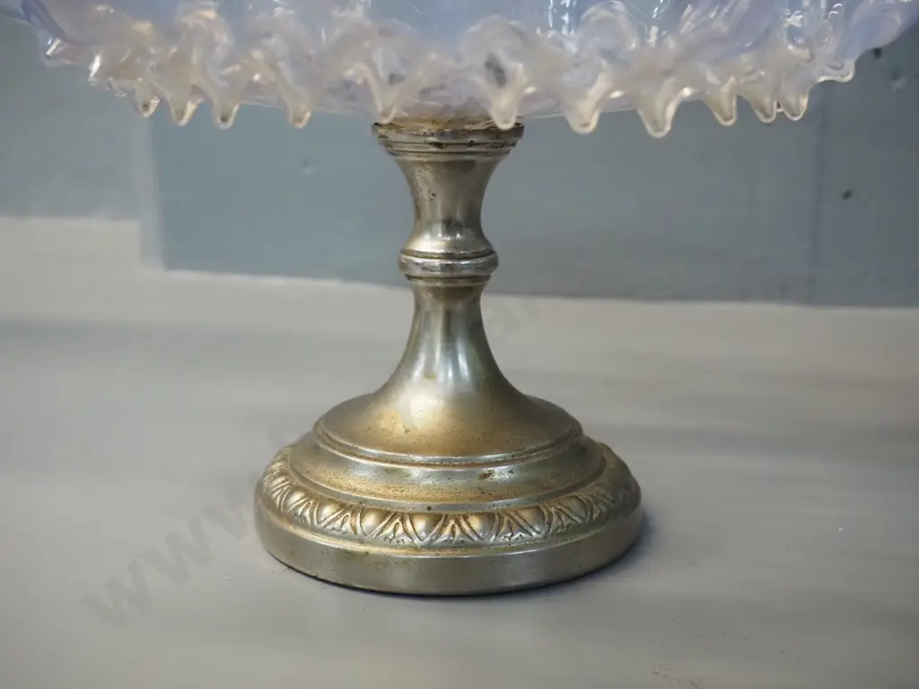 2 vintage frilled glass comport bowls with silver plated bases - some pitting to base of one. One with note re 1910 Image 1++