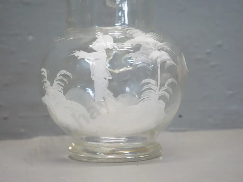 antique hand-blown Mary Gregory style clear glass jug H-150 W-130 at handle Image 1++
