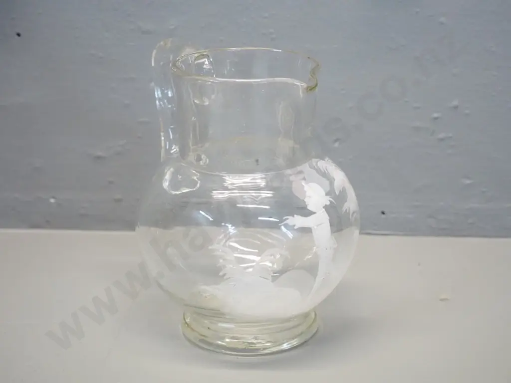 antique hand-blown Mary Gregory style clear glass jug H-150 W-130 at handle Image 1++