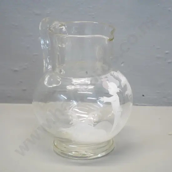 antique hand-blown Mary Gregory style clear glass jug H-150 W-130 at handle