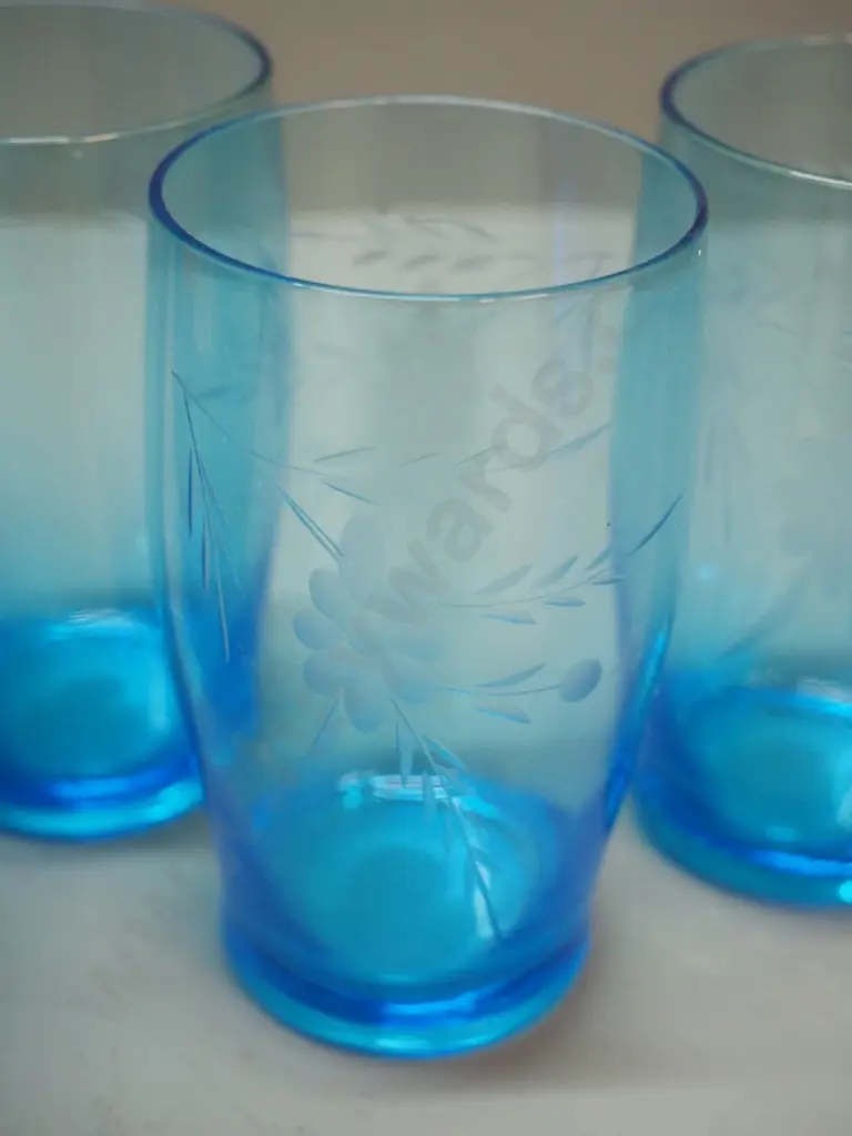 retro blue glass water set with jug H-200 and 6 glasses Image 1++