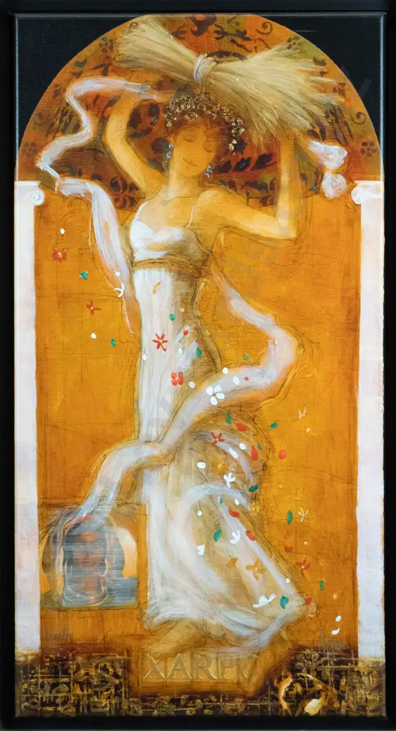 Nixon - framed mixed media - woman with sheaf of hay H-670 W-350 Image 1++