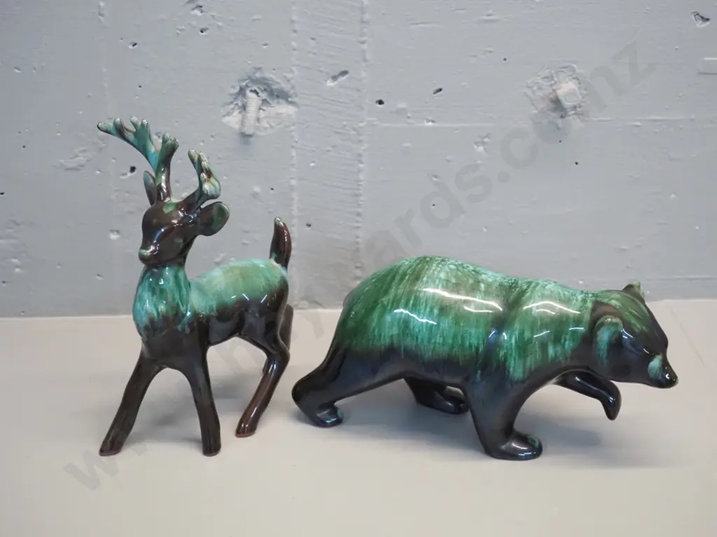 2 Blue Mountain pottery animal figures - bear H-160 L-260 and stag H-230 Image 1++