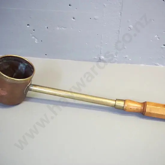 vintage brass and copper cider dipper with wooden handle - Cup is H-100 D-90 - overall length 470