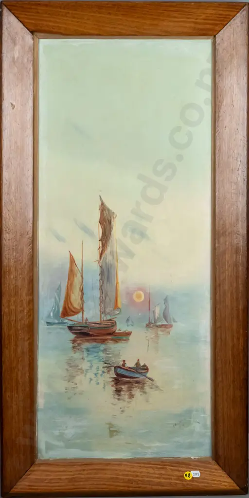 H Wilson 1919 -framed oil - boats (slight aging to paint) H-730 W-300 Image 1++