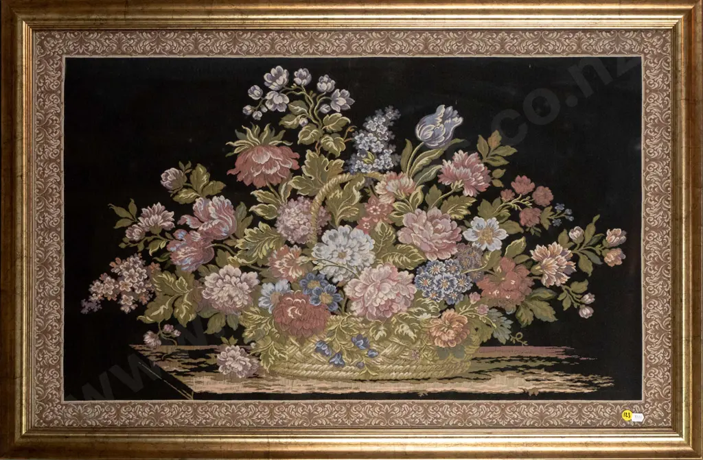 framed tapestry - flowers (slight age marks) H-540 W-880 Image 1++
