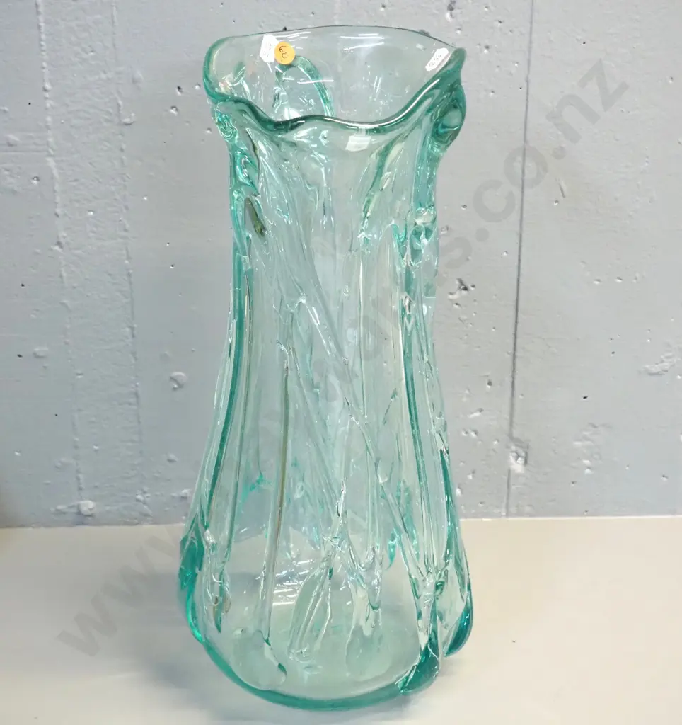 large art glass vase - light teal free-form relief pattern H-435 D-200 Image 1++