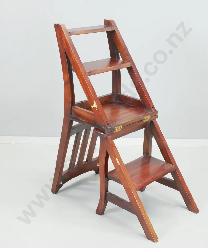 reproduction folding convertible library step ladder / chair - brass catch has been bent H-880 W-420 D-370 Image 1++