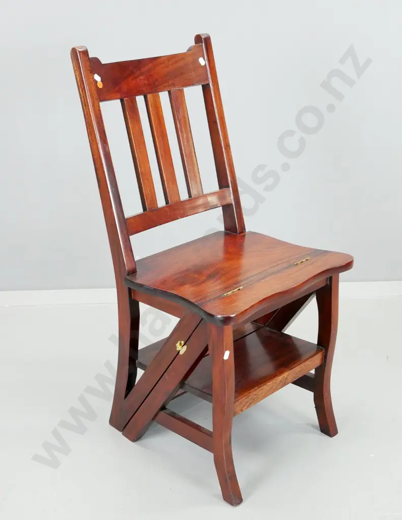 reproduction folding convertible library step ladder / chair - brass catch has been bent H-880 W-420 D-370 Image 1++