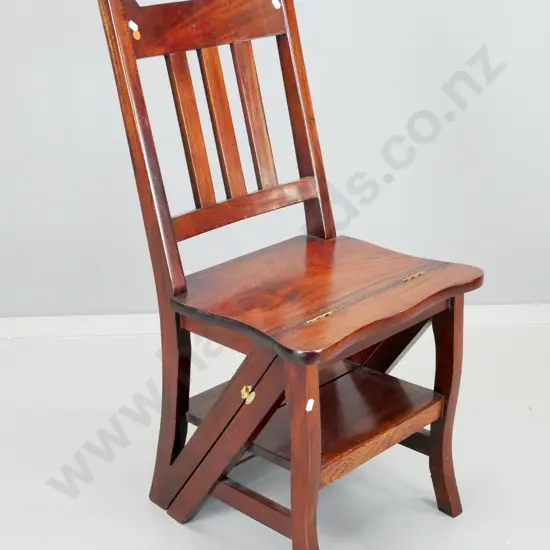 reproduction folding convertible library step ladder / chair - brass catch has been bent H-880 W-420 D-370