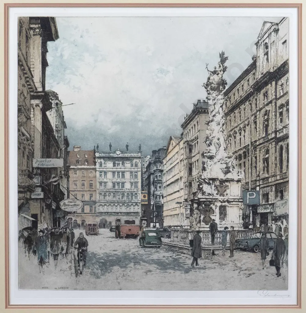 framed and signed print - city scene H-390 W-390 Image 1++
