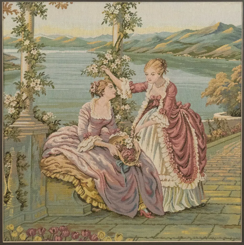 framed tapestry - ladies with flowers H-470 W-470 Image 1++