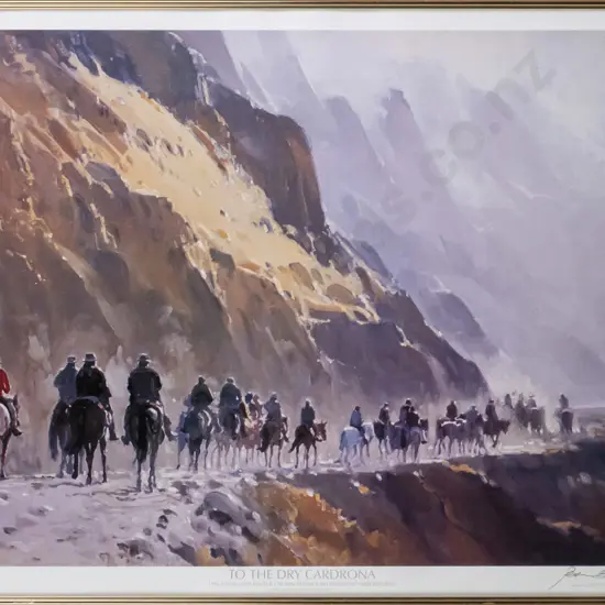 framed and signed Peter Beadle print 4/300 "To The Dry Cardrona" H-340 W-490