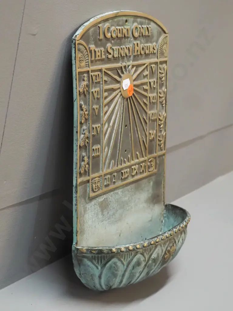 cast brass wall-mount sundial motif plaque with basin H-320 W-205 Image 1++