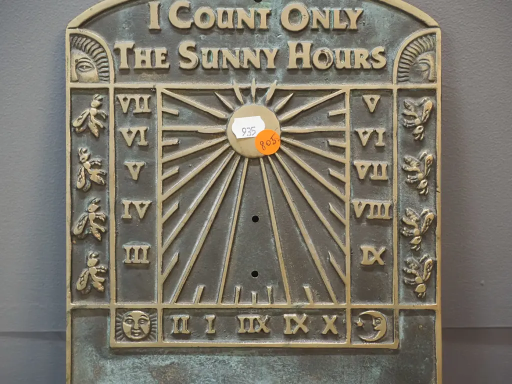cast brass wall-mount sundial motif plaque with basin H-320 W-205 Image 1++