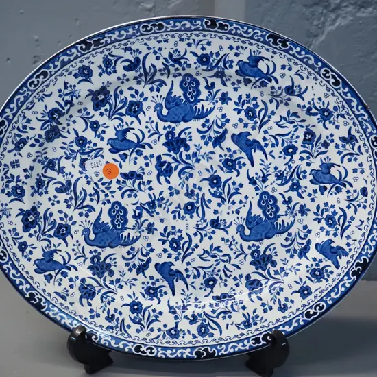 vintage Burleigh blue & white oval ashett L-355 W-300