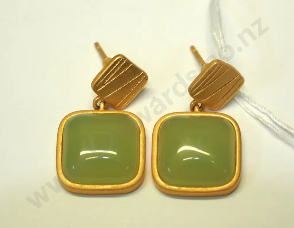 pair of light green stone earrings stamped S925 Image 1++