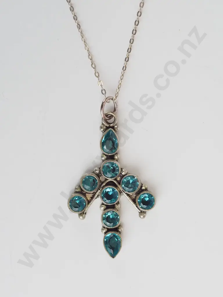 silver aquamarine necklace stamped 925 Image 1++
