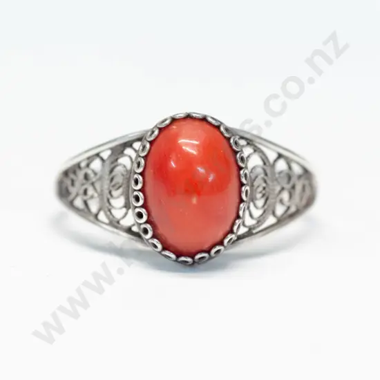 coral dress ring stamped 800