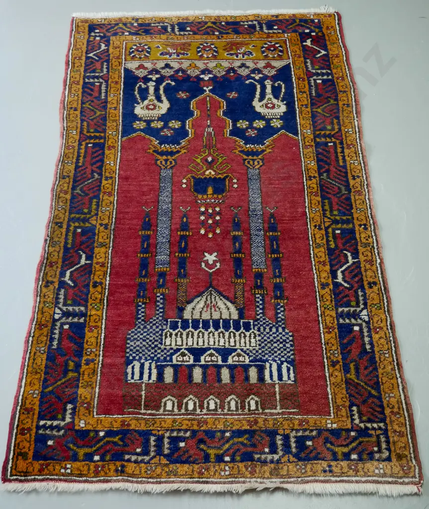 hand-woven Yahya Persian style wool large prayer mat - reds and blues - L-1620 W-900 Image 1++