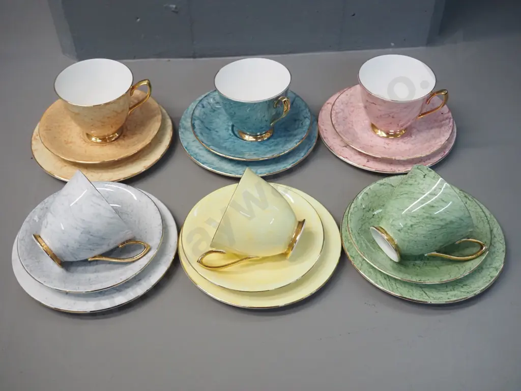 set of 6 Royal Albert 'Gossamer' various-coloured trios Image 1++
