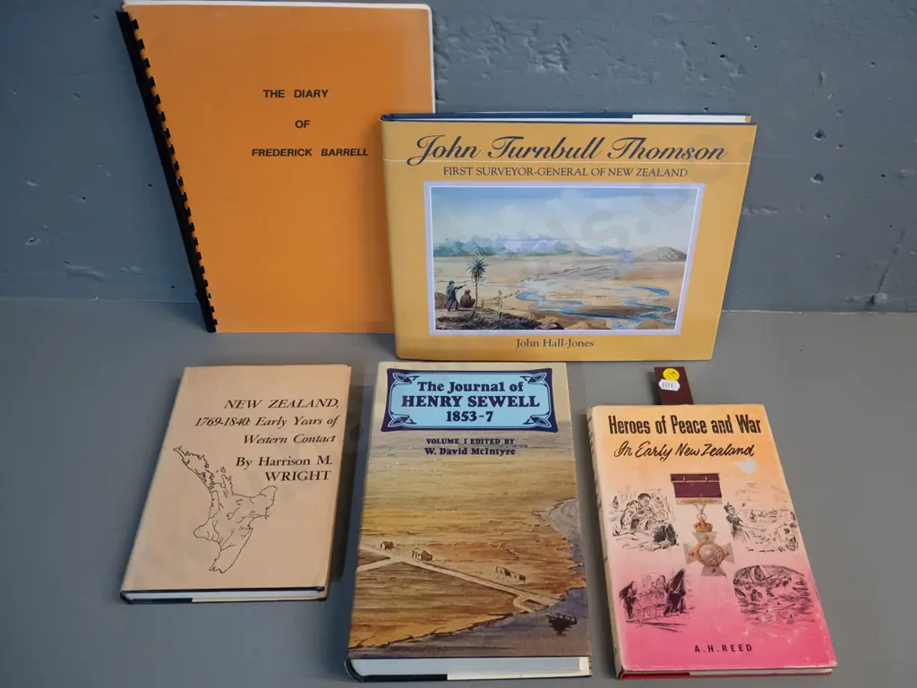5 books on early NZ history: John Turnbull Thomson, journals of Henry Sewell & Frederick Barrell, early contact etc. Image 1++
