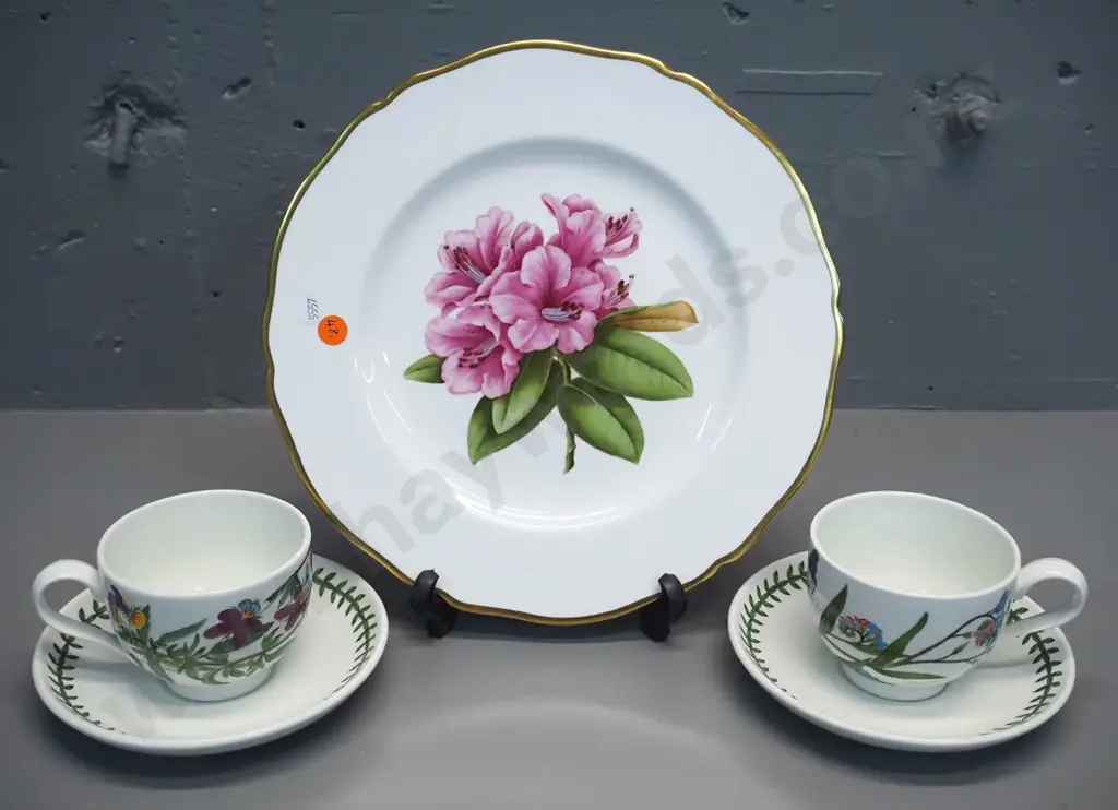 2 Portmeirion Botanic Garden cups & saucers and a Spode rhododendron cabinet plate D-270 Image 1++