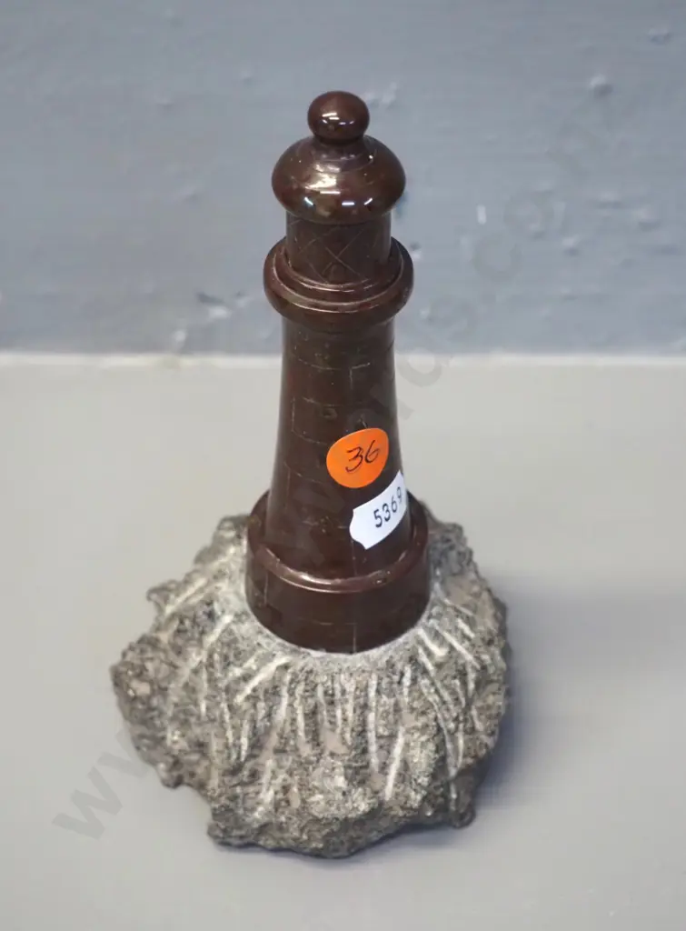 vintage small carved and polished stone lighthouse thermometer H-170 Image 1++