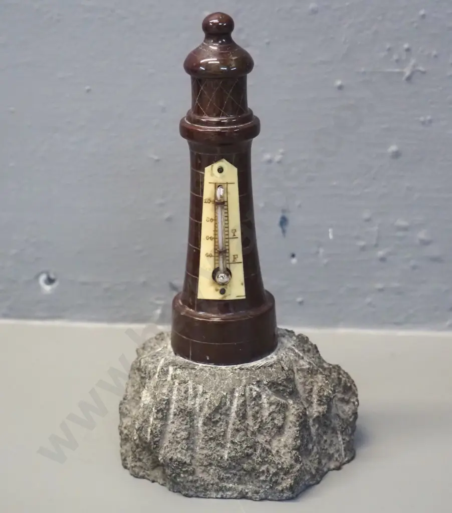 vintage small carved and polished stone lighthouse thermometer H-170 Image 1++