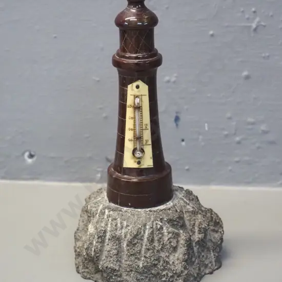 vintage small carved and polished stone lighthouse thermometer H-170