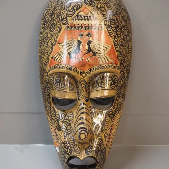 hand painted Indonesian wall mask with batik patterns H-485 W-230