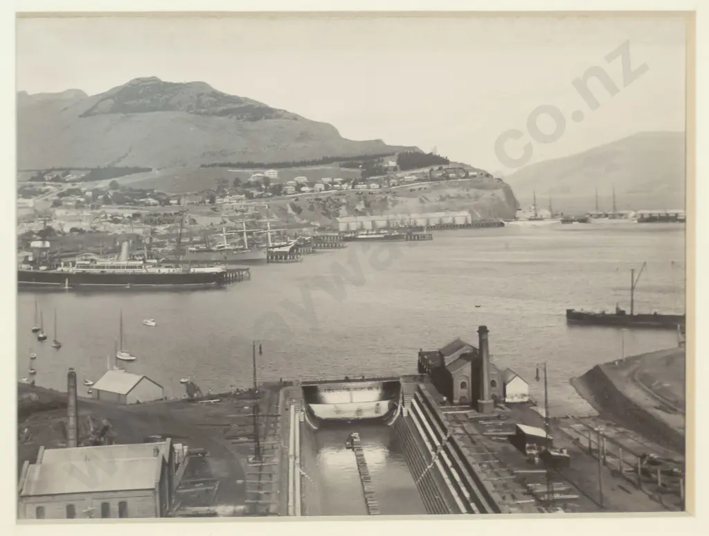 3 early photographs of Lyttleton Harbour mounted on mat board - photos are H-110 W-145, board is H-410 W-310 Image 1++