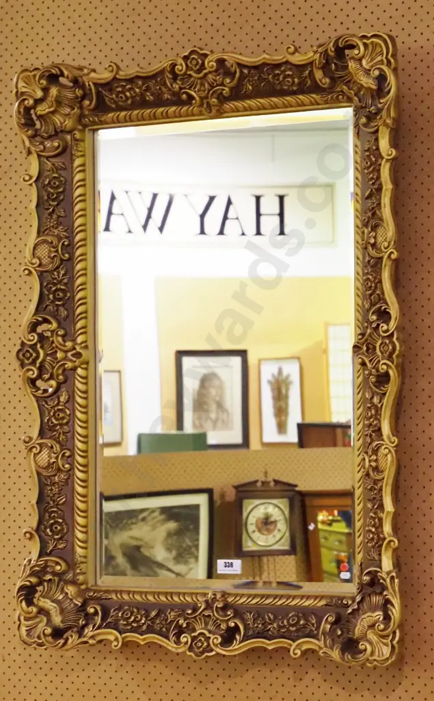 very ornate gilt framed bevelled edge wall mirror H-1130 W-830 Image 1++