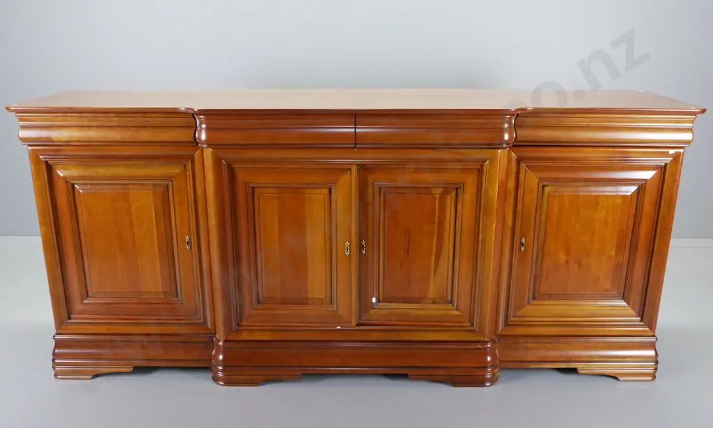 'Forege' French reproduction large weathered cherry sideboard - 4 doors with escutcheons & keys, 4 drawers Image 1++