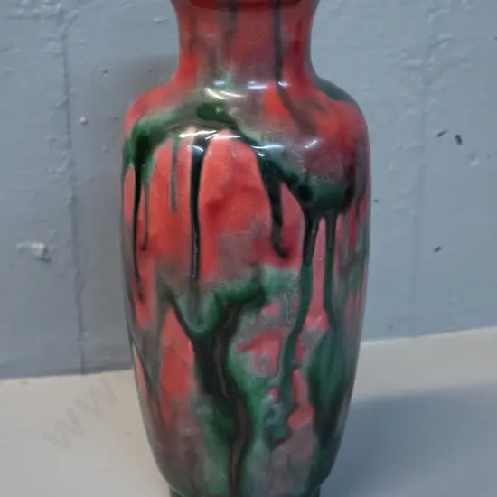 Minton Hollins vase with green and red trickle glaze H-260