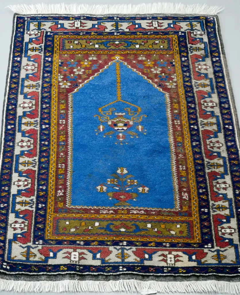 hand-woven Turkish wool multi-colour prayer mat L-1230 W-890 Image 1++