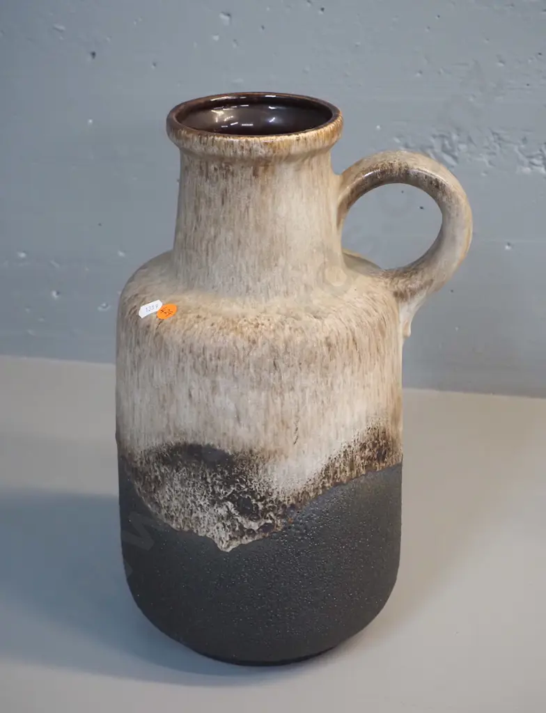 large German pottery ewer vase - 2 tone textured brown glaze H-400 W-240 Image 1++