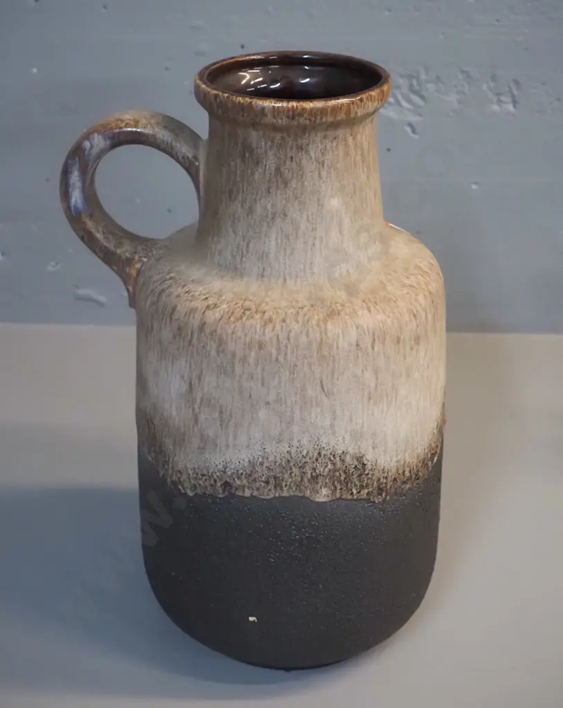 large German pottery ewer vase - 2 tone textured brown glaze H-400 W-240 Image 1++