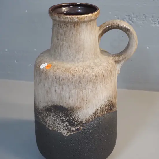 large German pottery ewer vase - 2 tone textured brown glaze H-400 W-240