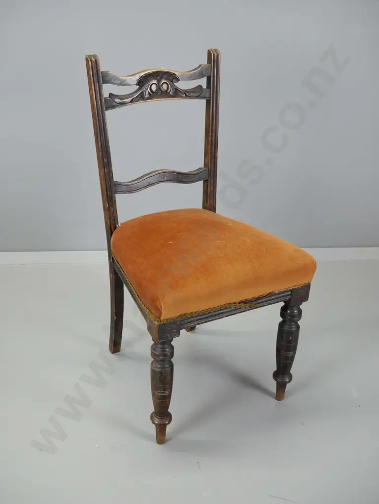 Edwardian dining chair with carved back rail, velvet upholstered seat - some loose trim H-890 W-440 D-440 Image 1++