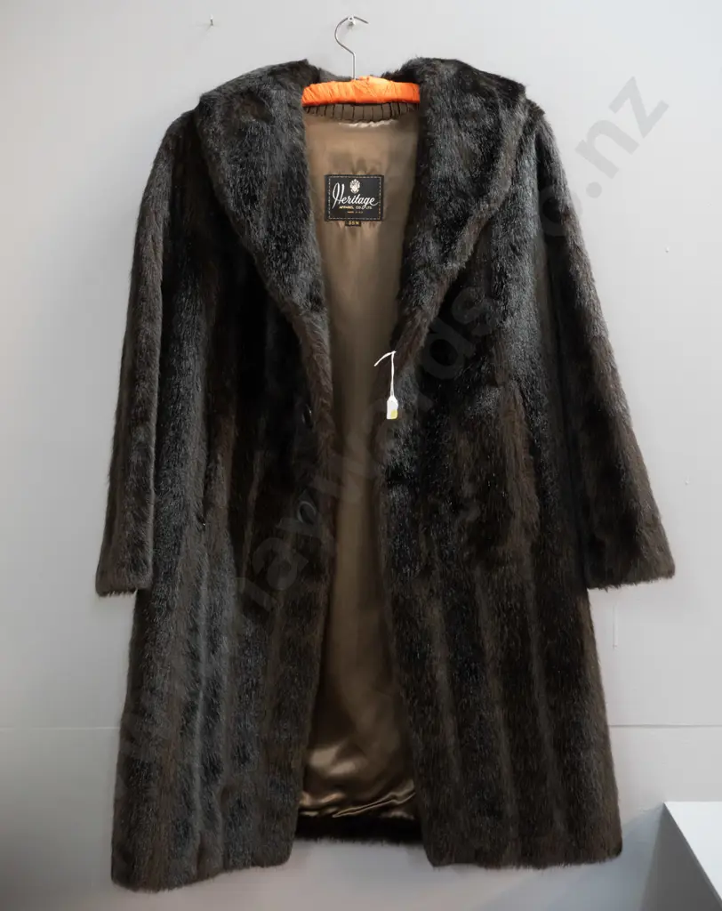 brown short fur coat with Heritage Apparel and "SSW" labels Image 1++
